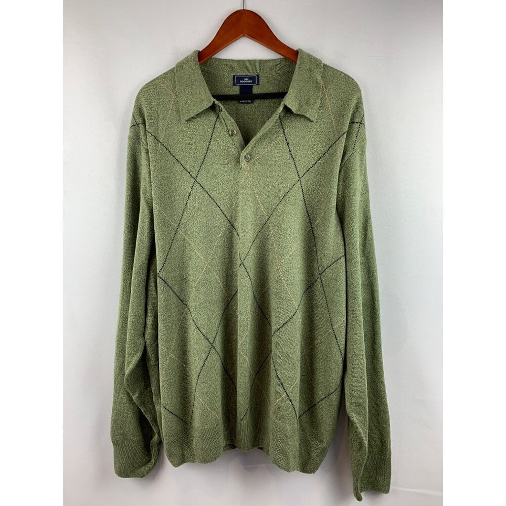 Dockers Mens XXL Green Argyle Knit Long Sleeve Collared Sweater